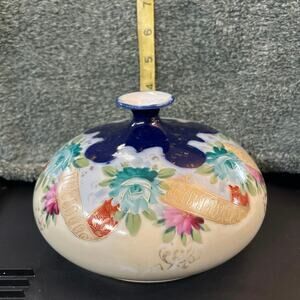 Nippon Hair Reciever Vase c1899 Hand Painted Floral and Gold Gilt Accents